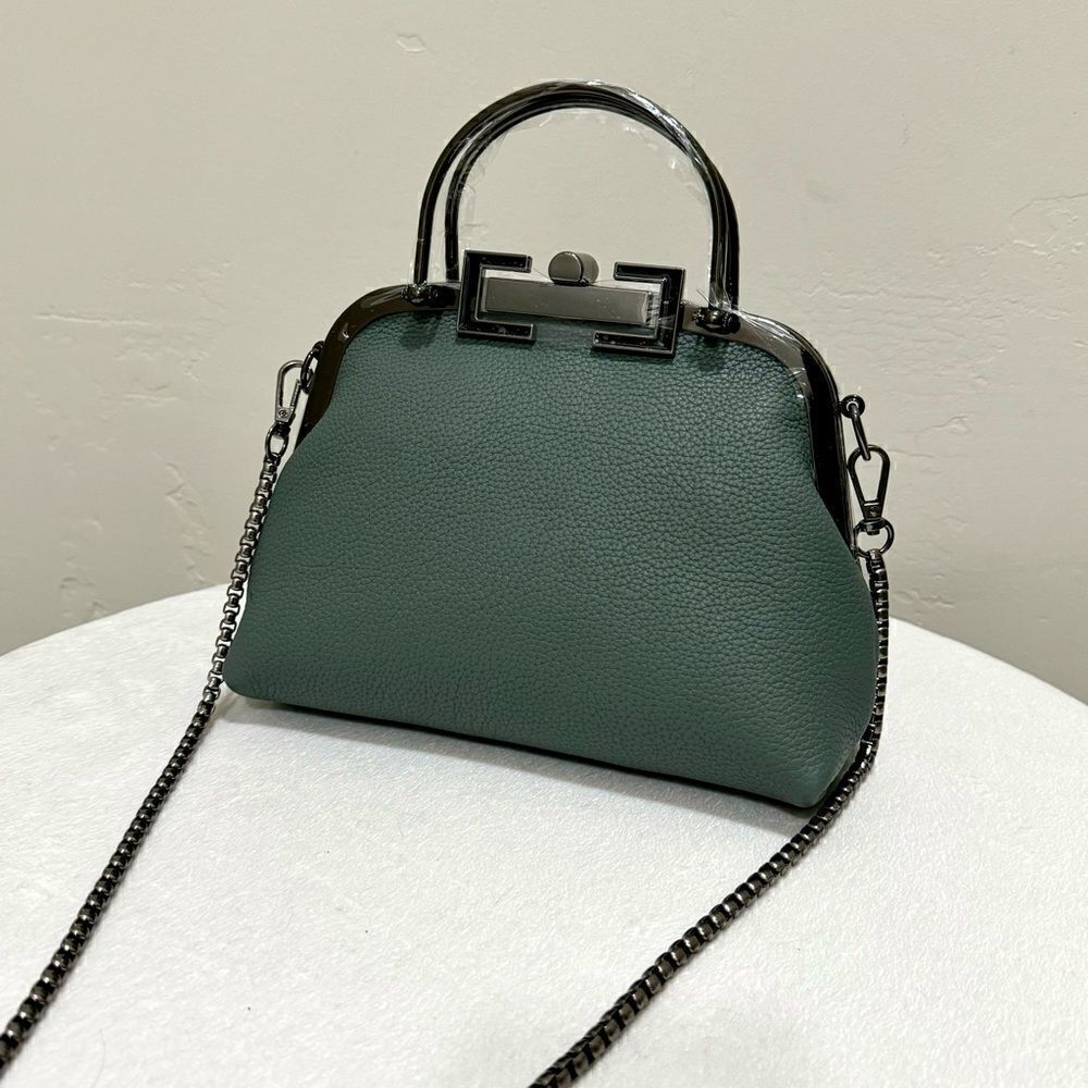 Handmade Genuine Premium Togo Leather Top Handles Bag/ Crossbody & 2 Chains